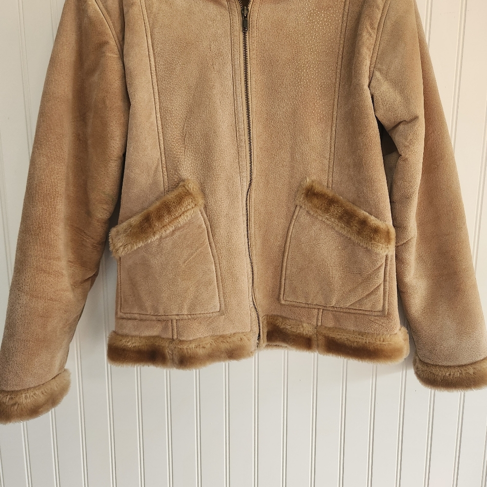 CHILL ZONE Vintage 100% Leather Penny Lane Faux Fur Lined Coat size Large - Picture 3 of 10
